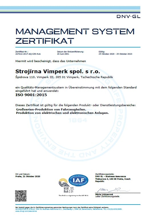 Zertifizierung – Strojírna Vimperk spol. s.r.o.